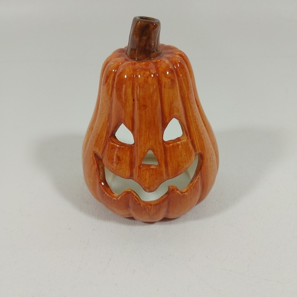 Happy Face Pumpkin Jack-O-Lantern Tealight Votive Candle Holder